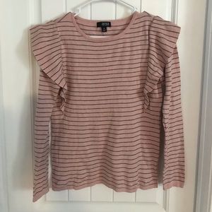 Light pink a.n.a. ruffled sweater top with stripes
